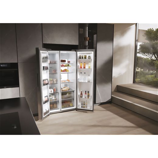 Haier SBS 90 Series 7 American Fridge Freezer - Silver - Fridge freezer in kitchen with door open shot